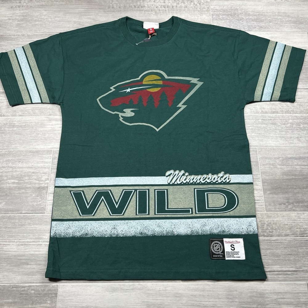 Mitchell & Ness Minnesota Wild NHL Men's Small Fashion OVERSIZED Logo T-Shirt
